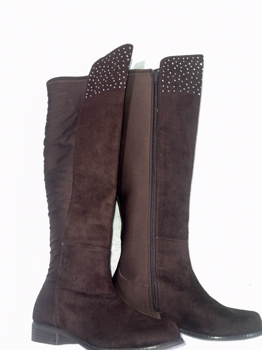 Angelina Dark Brown Knee-High Suede Boots with Stud Accents